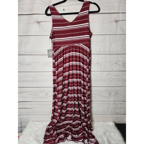 A: Glow Womens A‎ Line Dress Red Striped Stretch Maxi Sleeveless Maternity M New - Picture 2 of 7